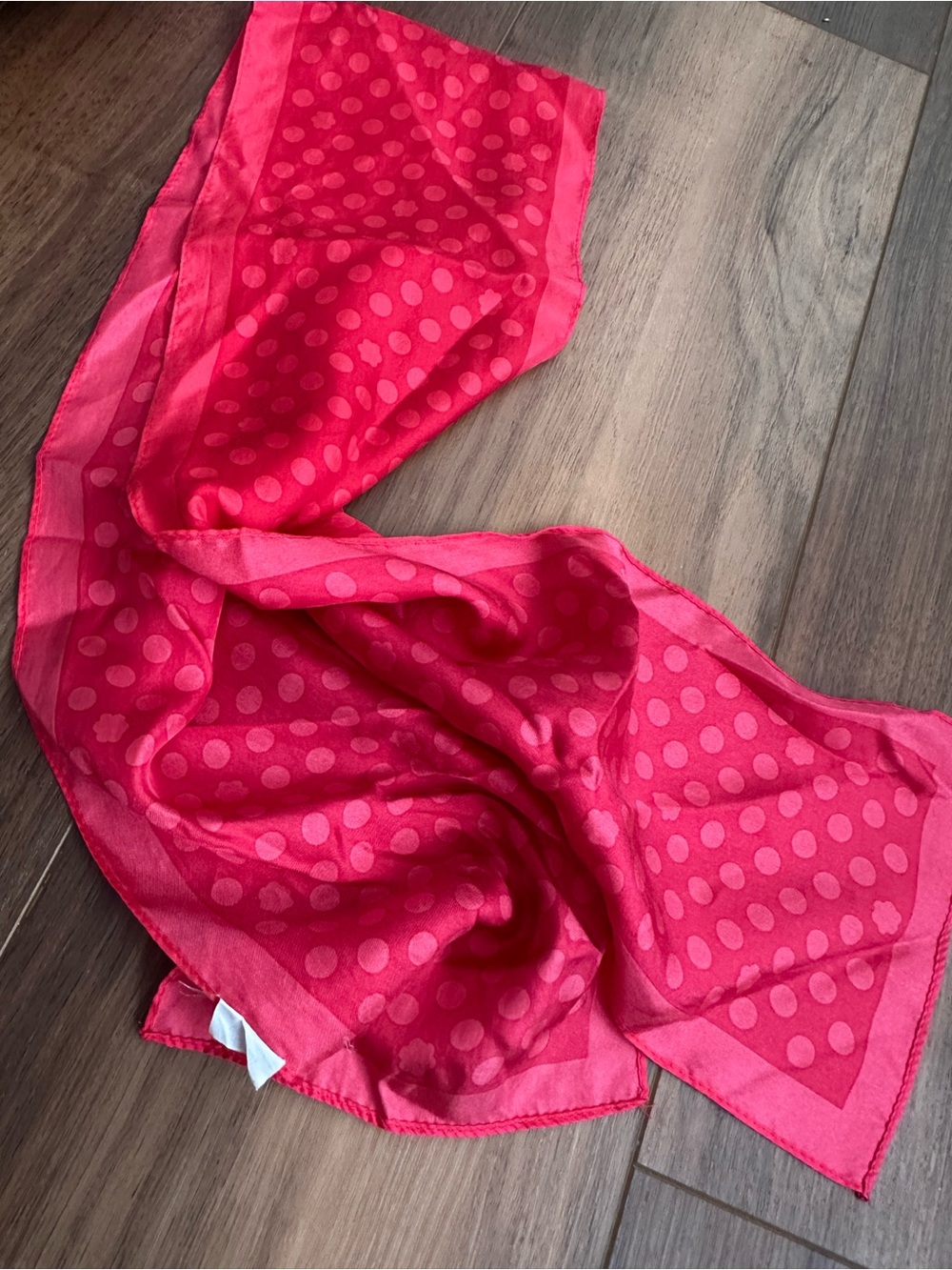 100% Silk Pink Red Polka Dot Long Skinny Scarf Floral Tonal Jacquard Oblong